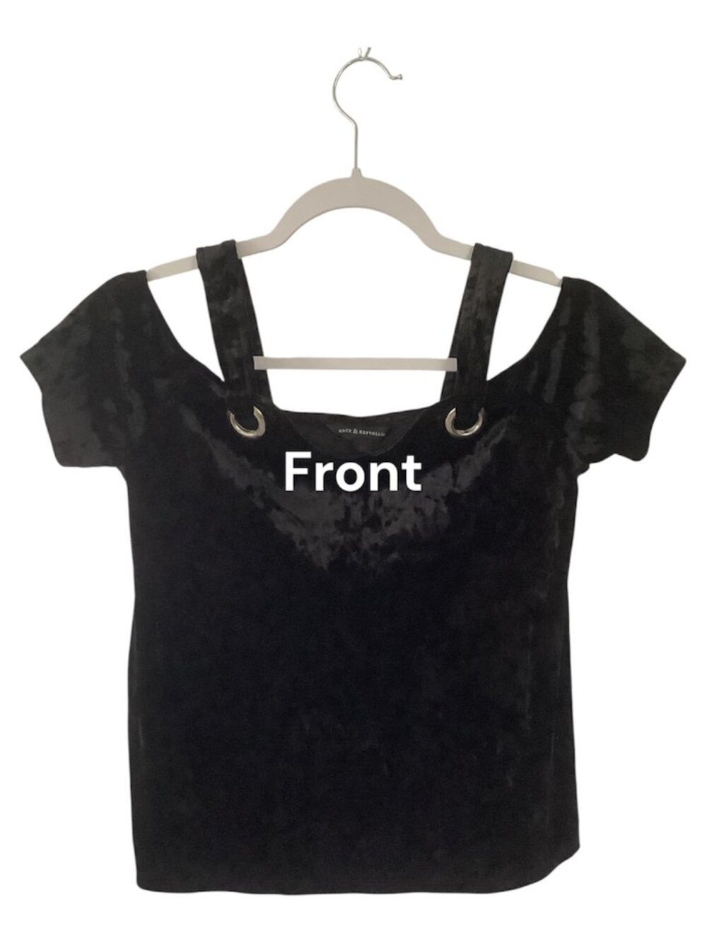 Rock and Republic velvet off the shoulder top with black straps. Size XS